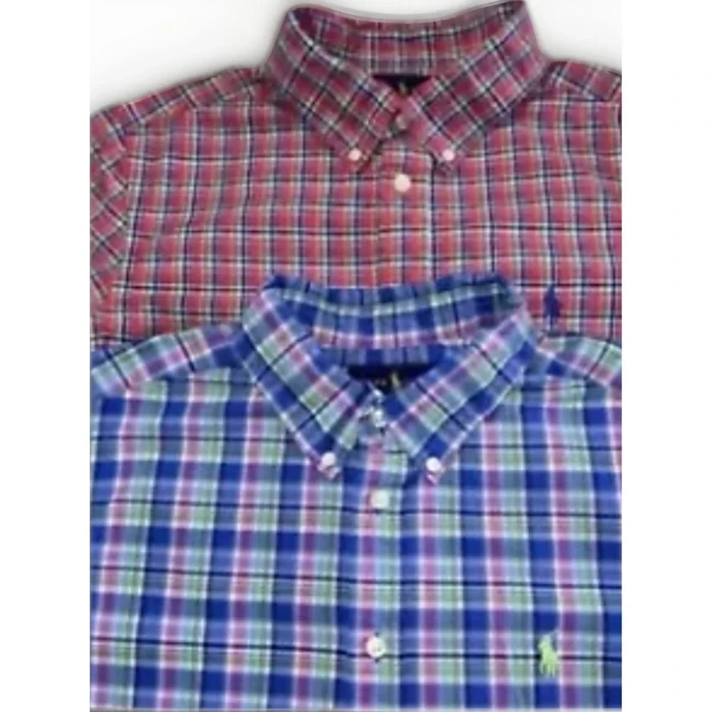 Boys RALPH LAUREN Button Front L/S Shirts Casual Large 14-16 Made India Lot Of 2